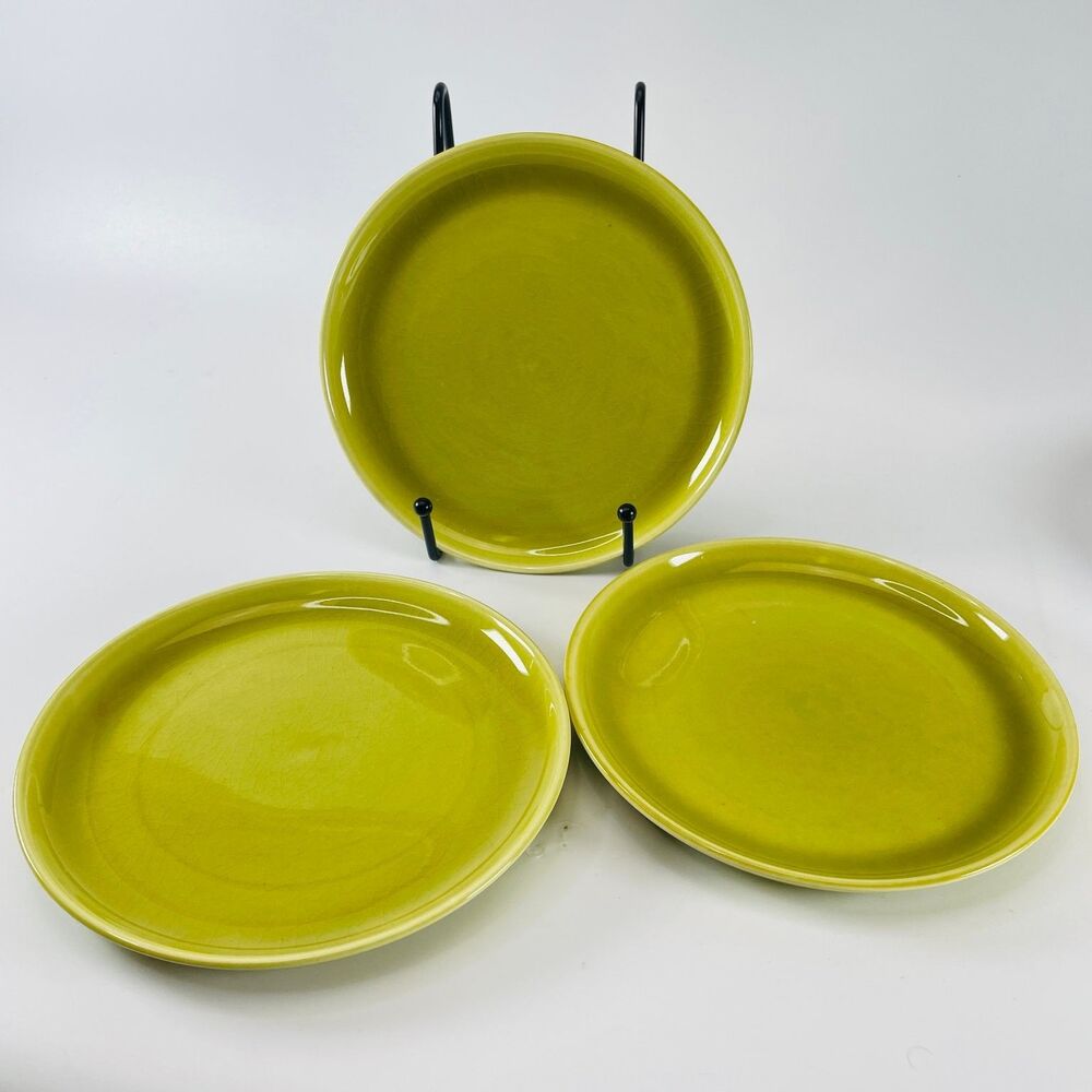 3 VTG Russel Wright Steubenville American Modern Bread Plate 6" Chartreuse MCM